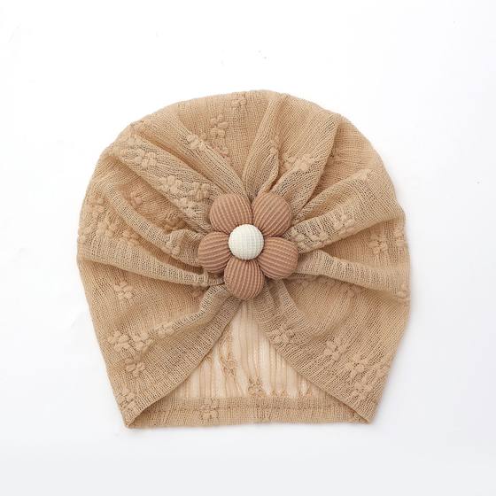Cross-border new children's head jewelry European and American baby breathable mesh gauze hat baby five-petal flower fetal cap manufacturers wholesale