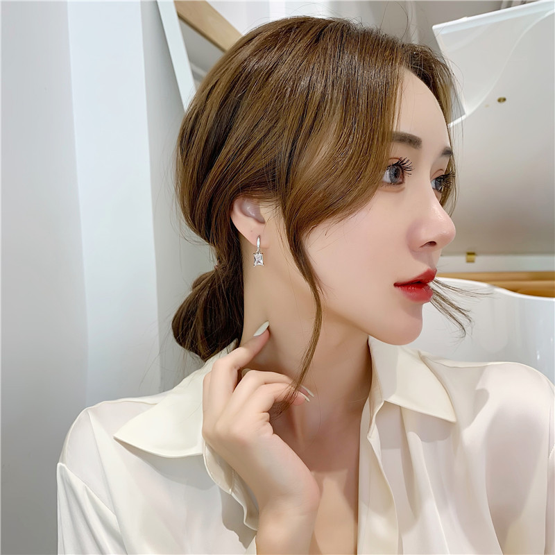 簡約幾何長方形耳環女氣質韓國風鋯石耳墜網紅風小清新耳鈎耳飾品