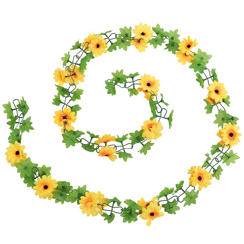 Simulation Sunflower Rattan Sunflower Flower Vine Artificial Flower Vine Indoor Wall Hanging Air Conditioning Duct Shading Decorative Flower Strip