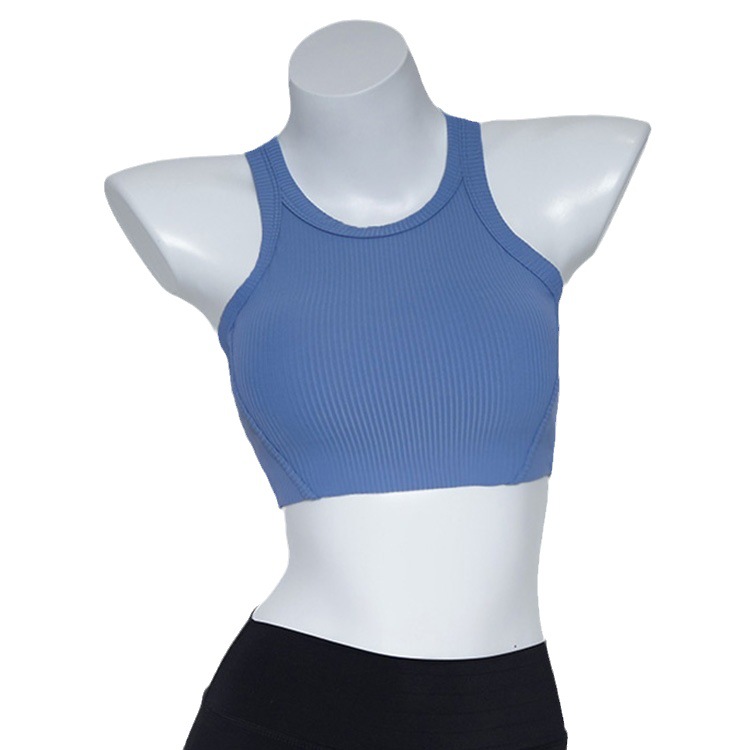 lulu New Rib Elastic Yoga Running Top Women's Sports Vest Fitness Belt Chest Pad Underwear Spring and Summer New