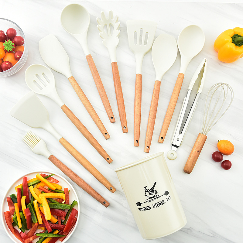 Amazon supply 12-piece silicone kitchenware kitchen non-stick silicone shovel colander frying shovel suit
