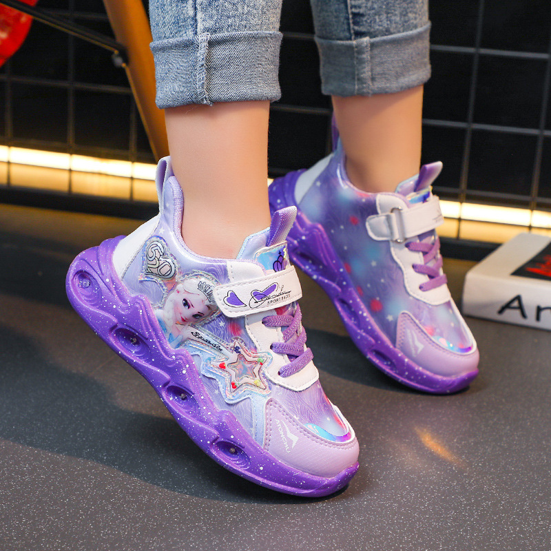 Wholesale Girls Shoes with Light 2024 Autumn New Mesh Breathable Children's Sneakers All-match Girls Princess Shoes