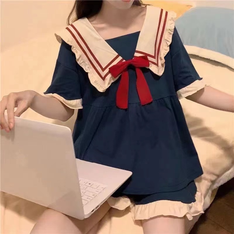 Summer Beautiful Girl Sweet Princess Style Loose Milk Silk Pajamas Women's Nightgown Student Outwear Home Clothes Suit