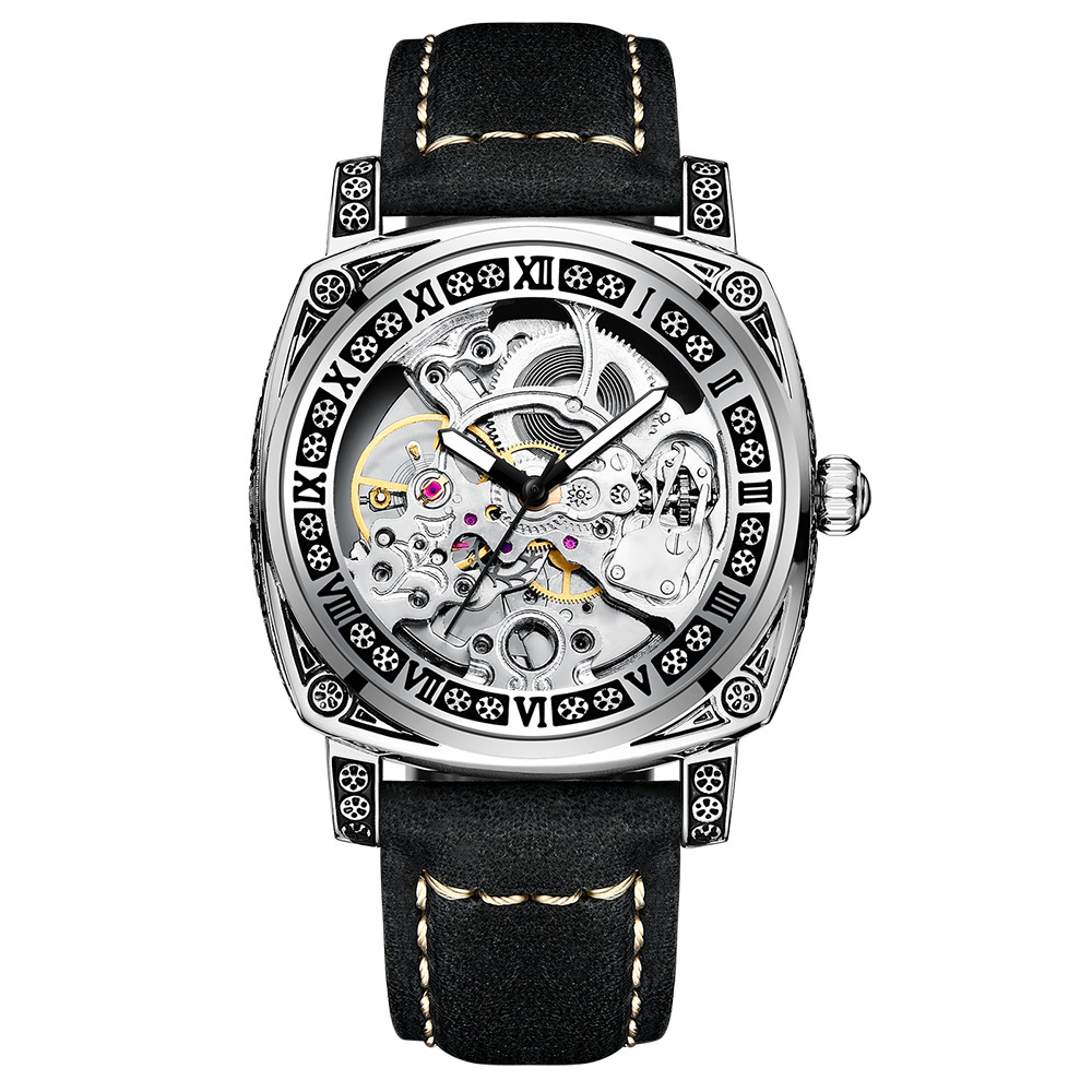 New spot men's mechanical watch luminous waterproof multifunctional carved mechanical watch wholesale Live supply