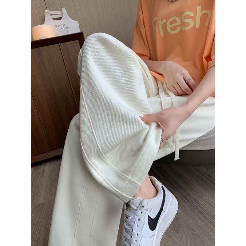 White Wide Leg Pants Women's 2023 New Spring Autumn Summer High Waist Dosing Loose Casual Straight Pants Banana Sports Pants