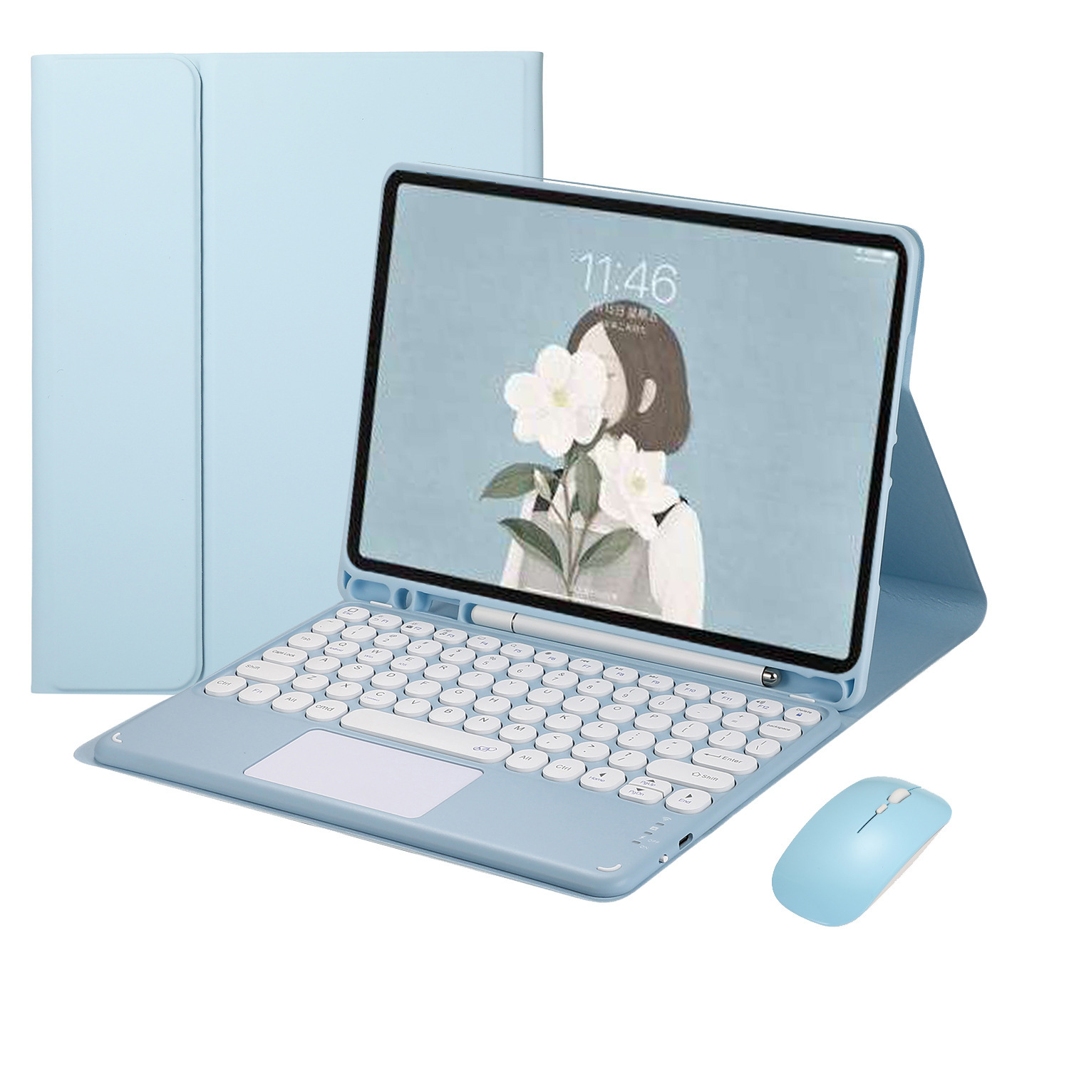2022 for iPad 10th generation round hat Bluetooth touch keyboard 10.9 with pen slot leather case 13 keyboard mouse 11 inch