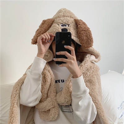 Original Design Autumn and Winter Thickened Warm Blanket Cute Cartoon Bear Shawl Hat Nap Blanket Cape