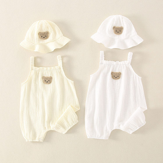 Newborn baby boys and girls summer thin strap boneless cotton gauze one-piece romper super cute western style romper