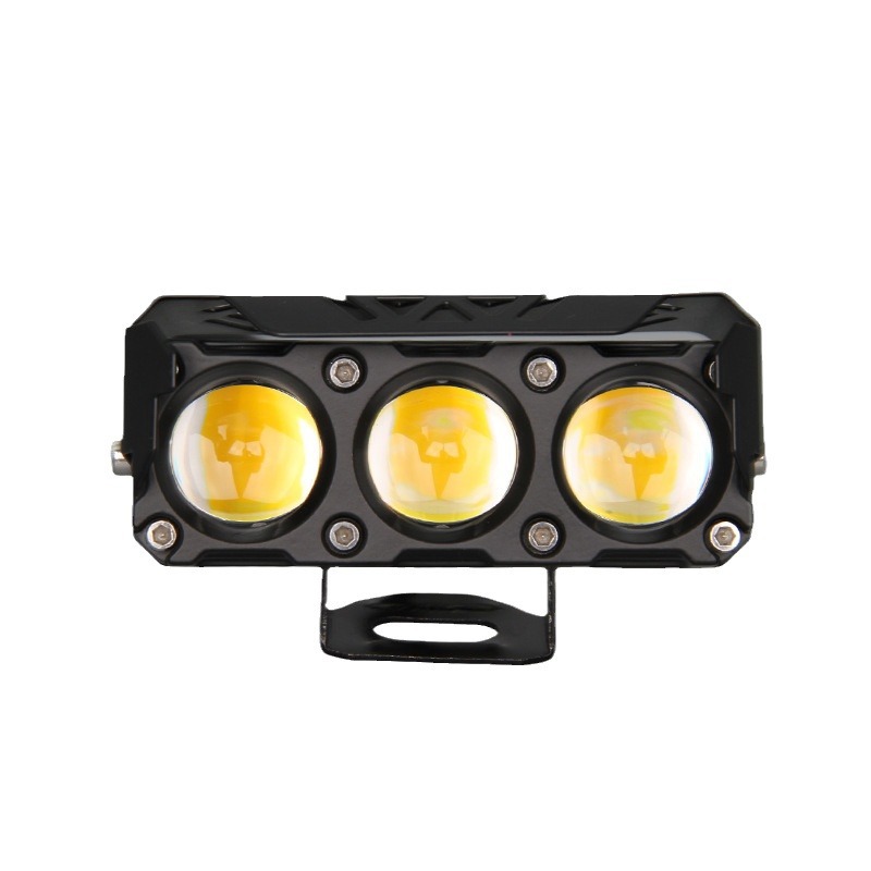 Motorcycle spotlights three beads LED lights 60W yellow white far and near light flash external modified laser electric car headlights