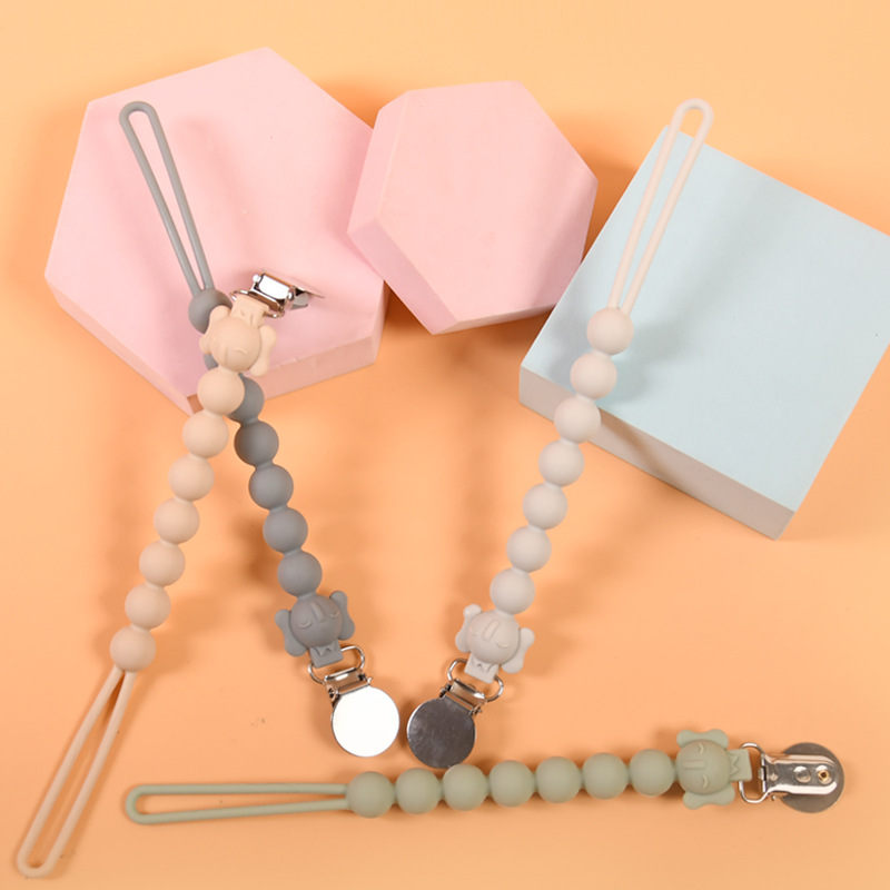 Amazon New Baby Pacifier Chain Пряжка из нержавеющей стали Зажим для соски с защитой от падения с силиконовыми бусинами для детских зубов