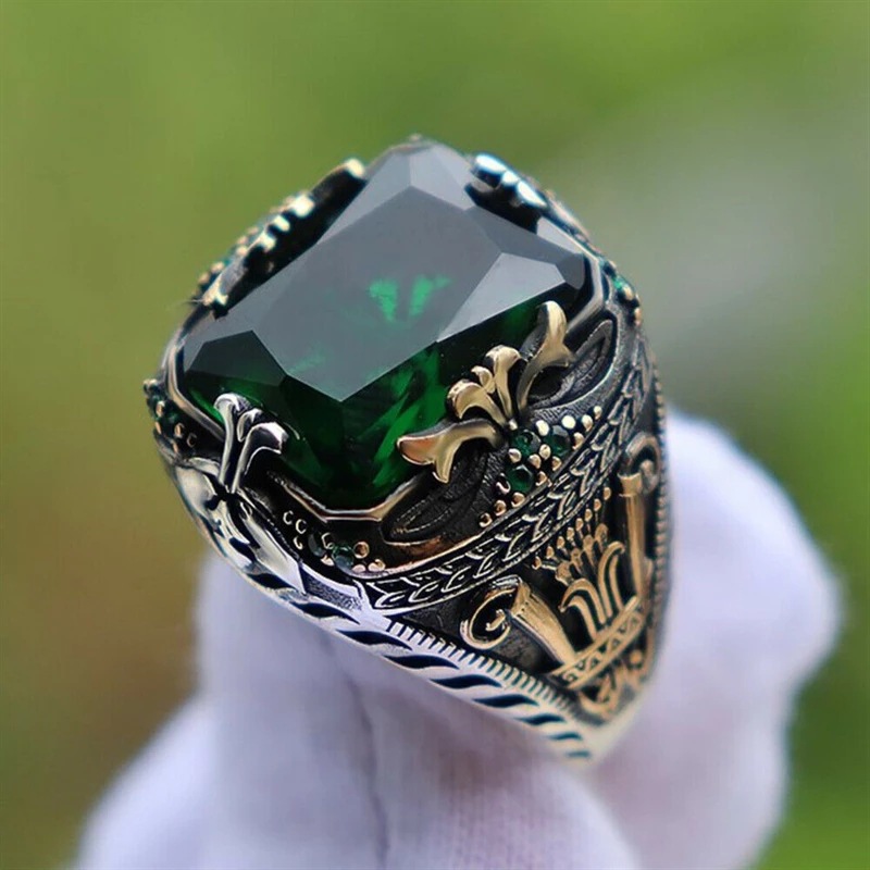 Jianjie new style inlaid jade men's luxury ring personality retro domineering ring attending banquet party jewelry
