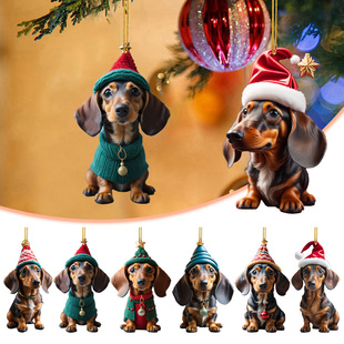 Cross-border New Products Christmas Fun Dachshund Pendant Christmas Tree Pendant Decorations Acrylic Car Hanging Decoration