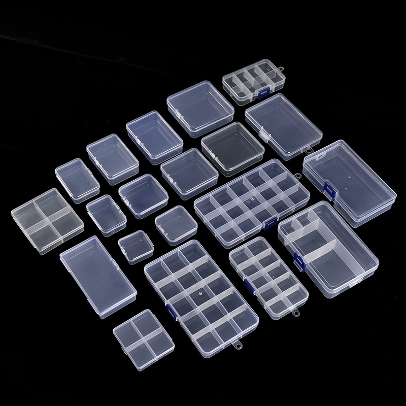 pp storage box transparent compartment plastic box jewelry parts hardware multi-grid stationery finishing packing box with lid empty box
