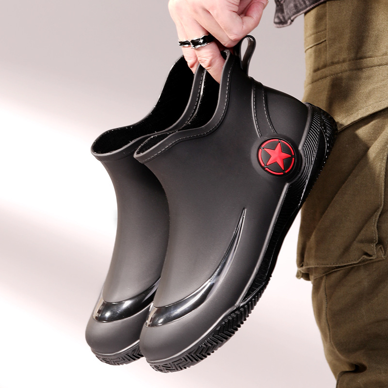 Fashion short tube men's rain shoes low non-slip waterproof shoes casual shallow mouth rain boots popular water shoes flat rubber shoes wholesale