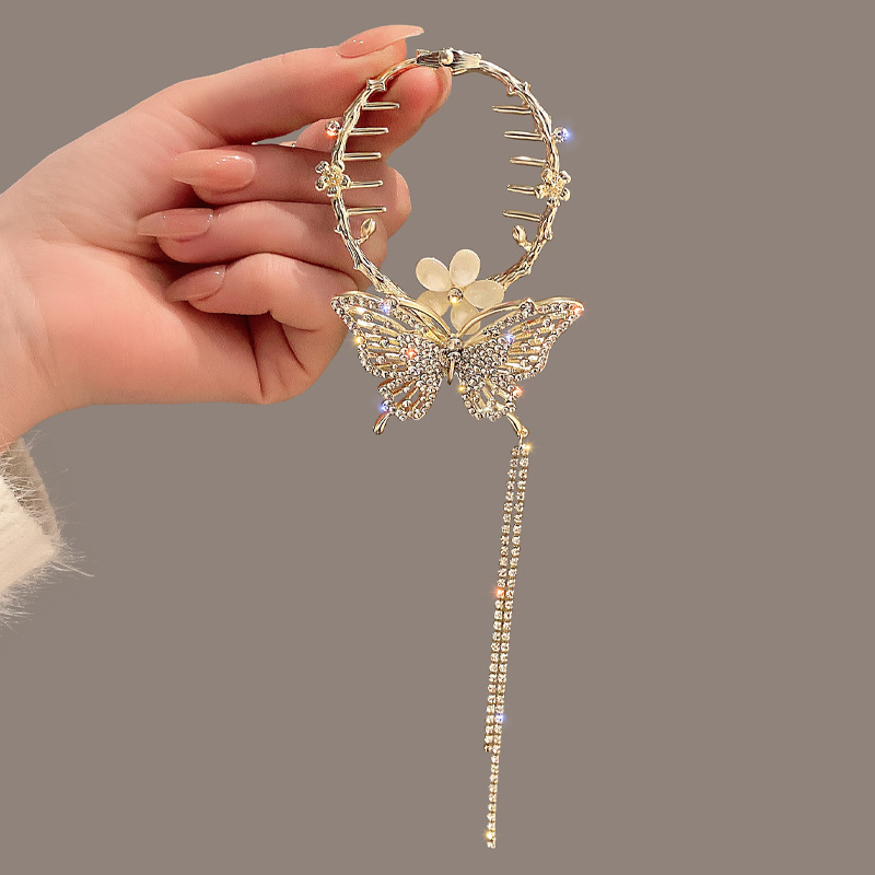 Super fairy Camellia tassel hairpin female high-grade sense back Head Ball head updo artifact temperament hair clip headdress summer_voghion.com