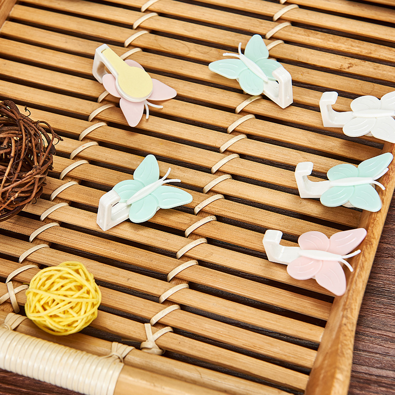 Creative Cartoon Plastic Small Butterfly-Shaped Hook Home Wall Door Punch-Free Hook Six Pack