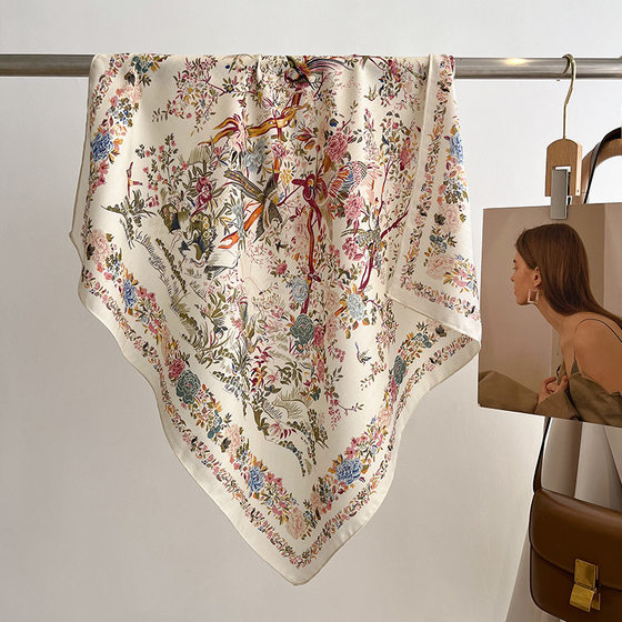 Artistic Fresh Style Floral Fashion Cotton and Linen Scarf Women's Winter Warm Neck Decorative Scarf Professional Shawl Square Scarf
