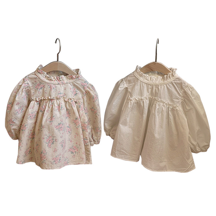 Girls' spring sweet flower stand collar top South Korea children's clothing autumn baby small floral shirt baby doll shirt