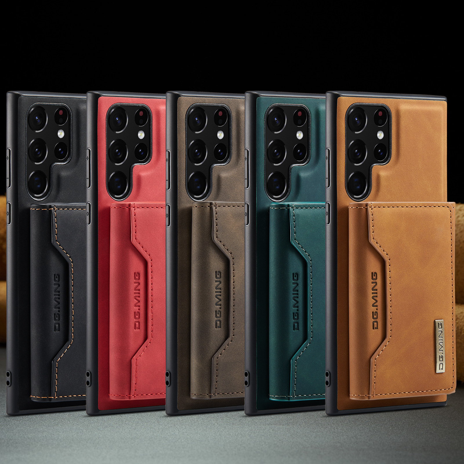 M2 for Samsung S23 Ultra Triple Magnetic Card Case S22 Ultra Retro Wallet Phone Case_voghion.com