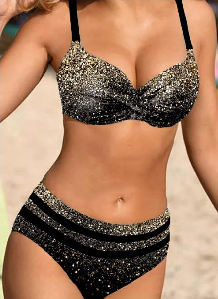 2023 European and American cross-border Starry Sky customized printed hard bag split bikini Amazon AliExpress split bikini