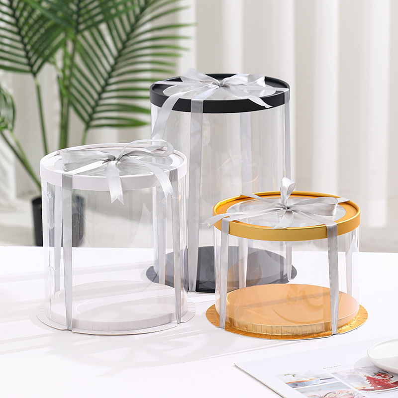 円形の透明なケーキの箱のギフトの箱の流体の暴力の熊の箱の卸売りの白黒の青い粉の金銀の赤いケーキの箱|undefined