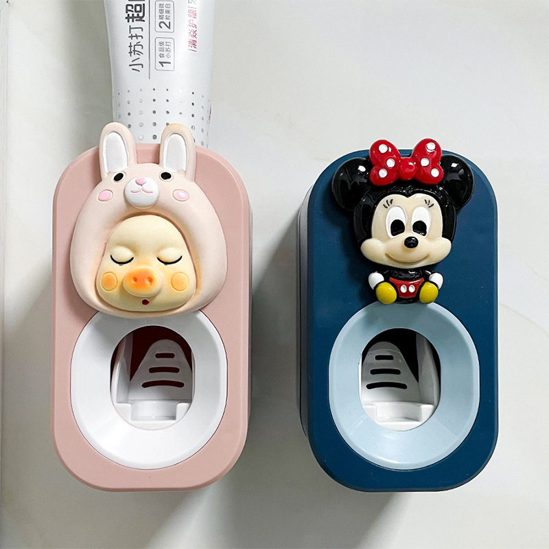 Automatic Toothpaste Squeeze Artifact Lazy Squeezer Cartoon Cute Powder Rabbit Children's Wall-mounted Non-punching Storage Shelf