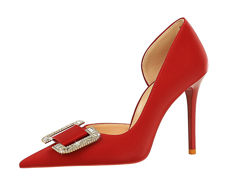 Slim side hollowed-out high heels for women slim heels super high heels rhinestone buckle single shoes_voghion.com