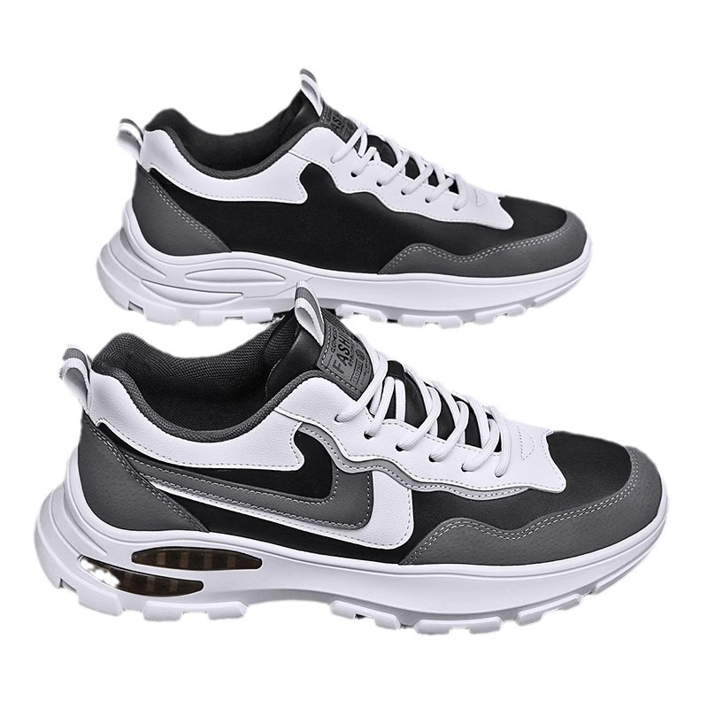 Putian men's shoes autumn student running sports casual wave shoes leather waterproof travel height increasing white Daddy Fashion Shoes