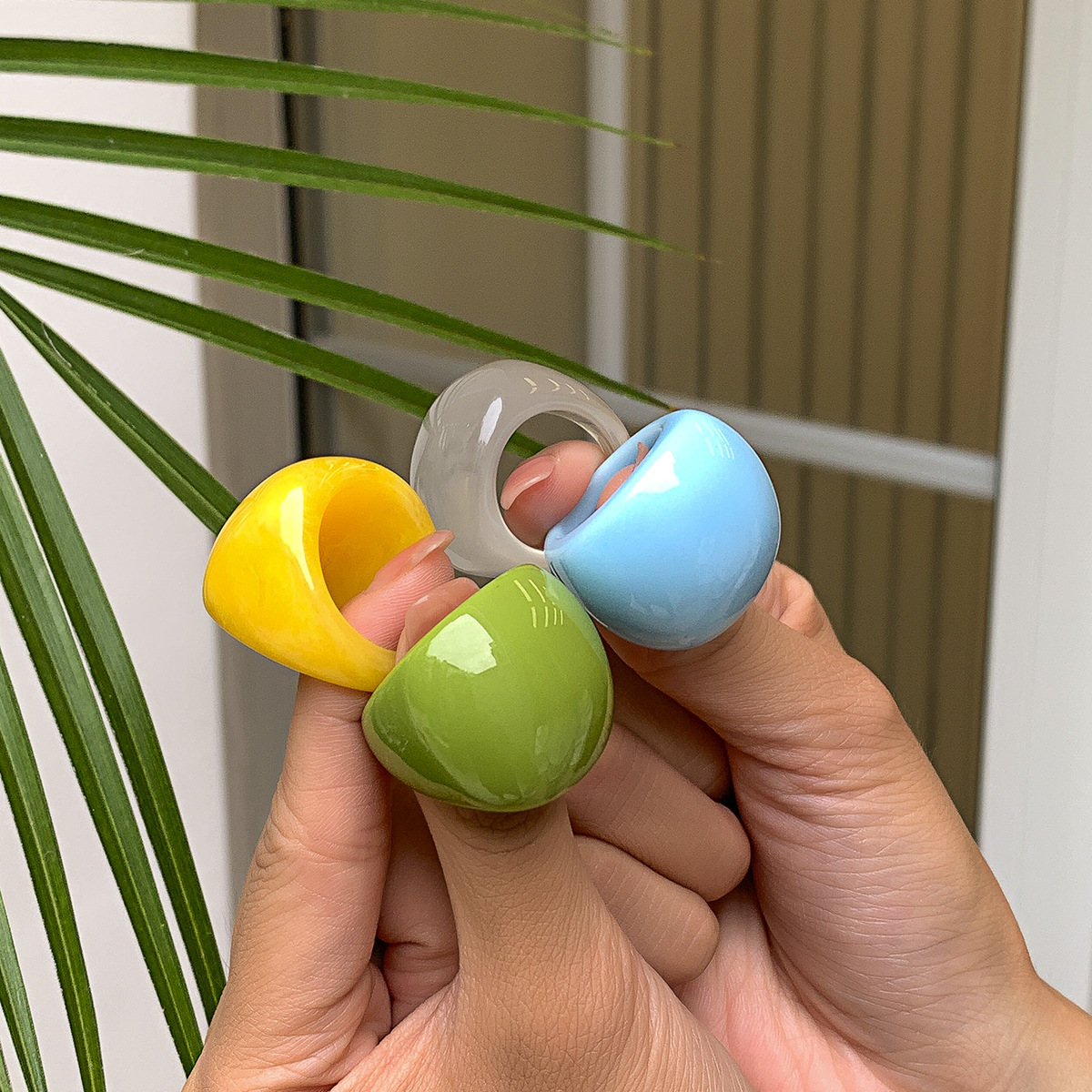 Exaggerated Fashion Candy Color Acrylic Ring Ring European and American Cross-border Exaggerated Geometric Ring Jewelry for Women