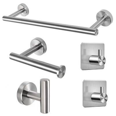 Amazon cross-border 304 stainless steel tissue holder bathroom toilet paper holder bathroom coat and hat hook towel rack five-piece set