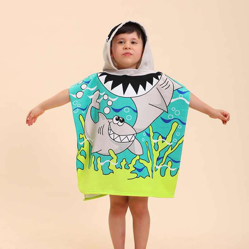 Popular in stock wholesale children's cloak bath towel cloak baby hooded bath towel absorbent cartoon printed Beach bathrobe