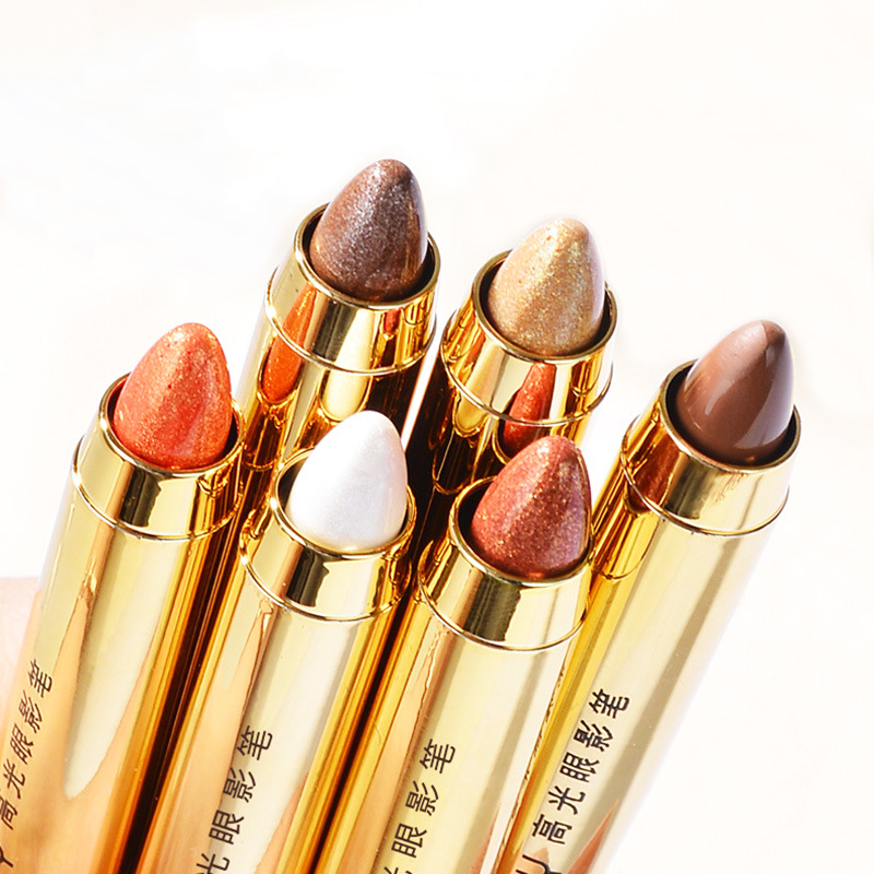 Lazy high-gloss eye shadow pen lying silkworm pen shadow pearlescent fine Flash Brightening double head eye shadow stick earth color waterproof sweat-proof