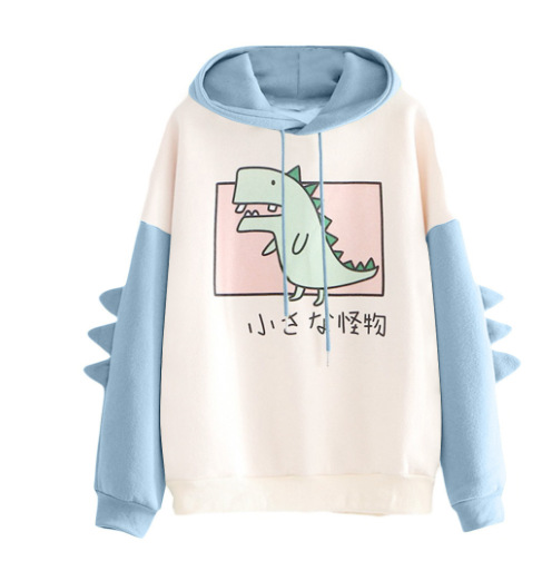 2023 AliExpress Amazon Printed Dinosaur Contrast Color School Style Women's Winter Korean Style Sweatshirt