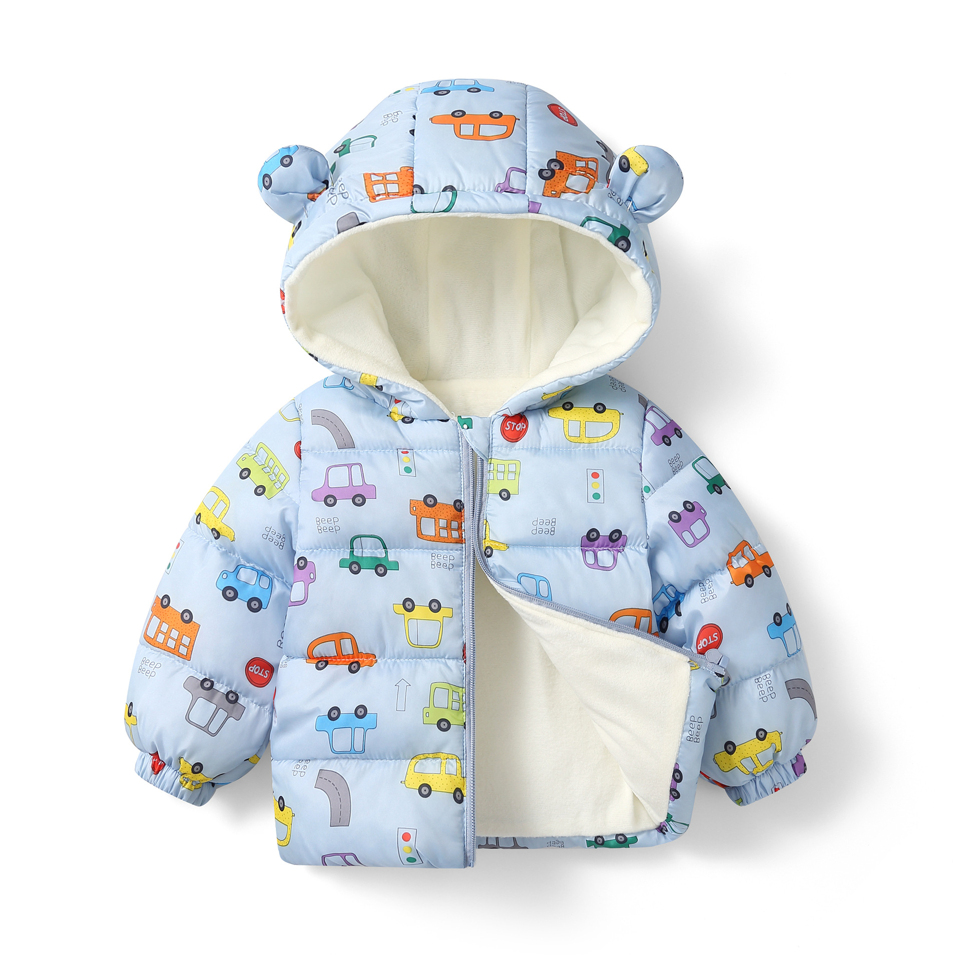 Children's fleece-lined thickened cotton-padded hooded baby coat boys' Western style children's clothing baby hat winter