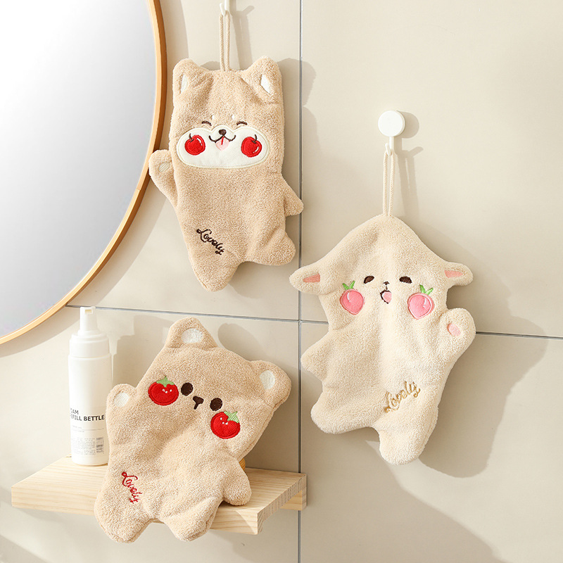 New hanging cute hand towel strong absorbent thick towel quick-drying children's cat double-layer towel wholesale