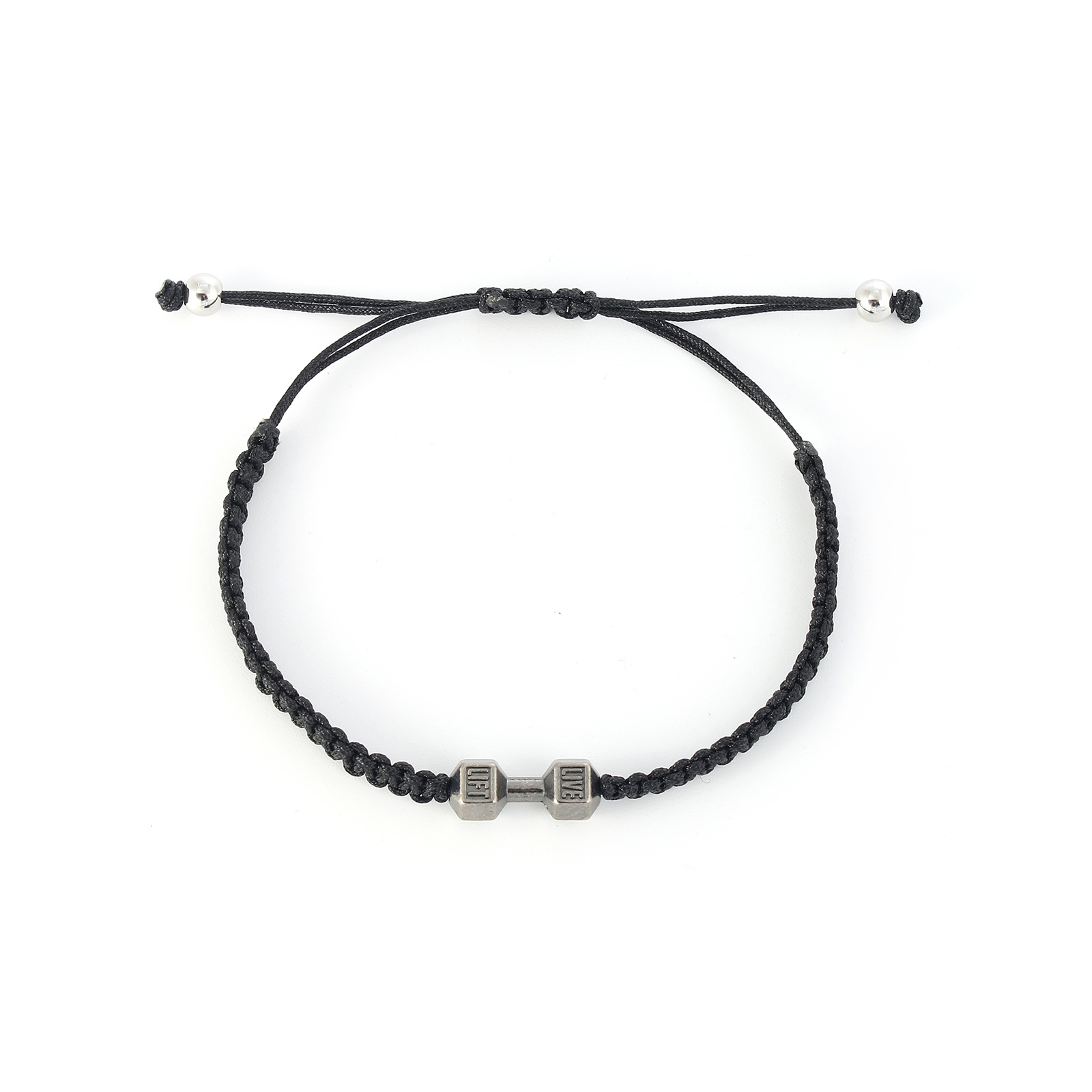 2022 European and American new simple alloy dumbbell hand-woven hand rope men's adjustable bracelet jewelry wholesale