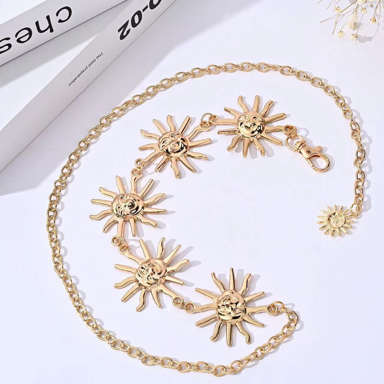 Cross-border Foreign Trade Golden Sunflower Metal Fashionable Waist Chain Adjustable Cool Hot Girl Dress Suit Accessories Women