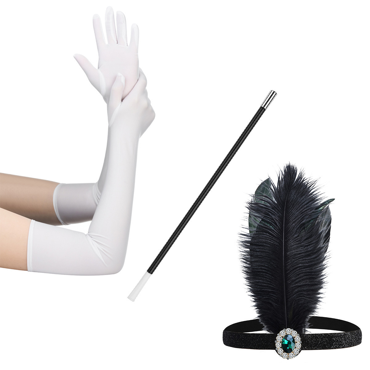 1920s Retro Medieval Style High End Headwear Gatsby Same Accessories Feather Headband Gloves Jane