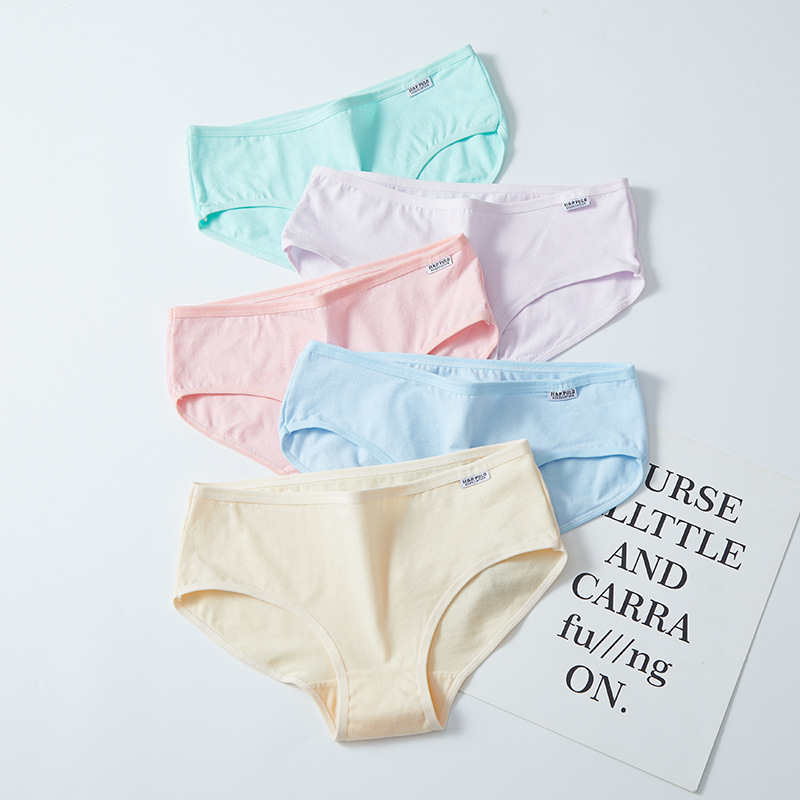 A001 underwear women's cotton wholesale women's underwear solid color candy color girl student mid-waist cotton briefs