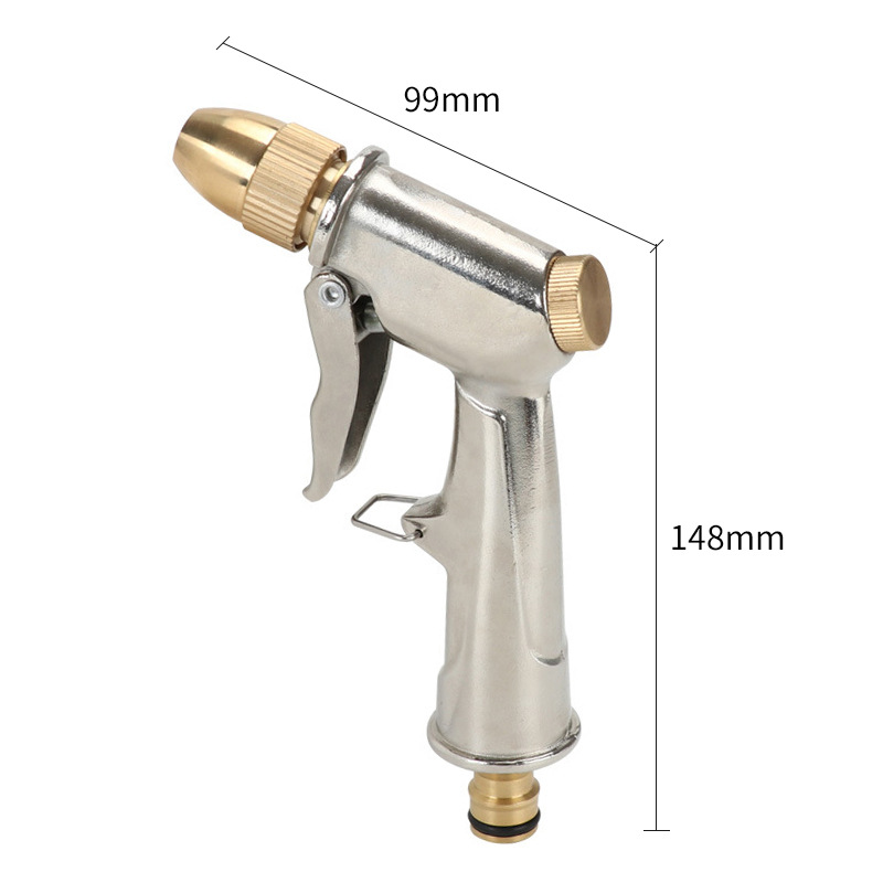 High Pressure Car Wash Water Copper Gun Head Household Lengthened Rod Water Gun Garden Watering Tool Alloy Electroplated Water Gun Head