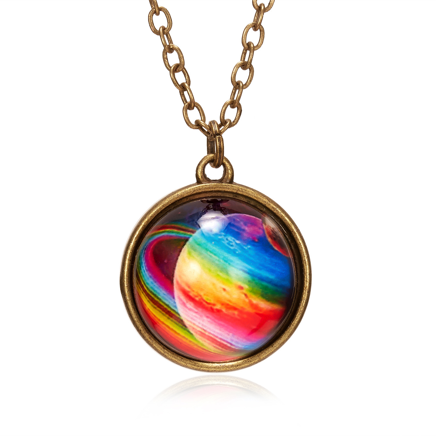 Cross-border Hot Sale European and American Necklace Planet Magic Galaxy Pendant Nebula Cosmic Luminous Double-sided Fashion Collarbone Necklace Chain