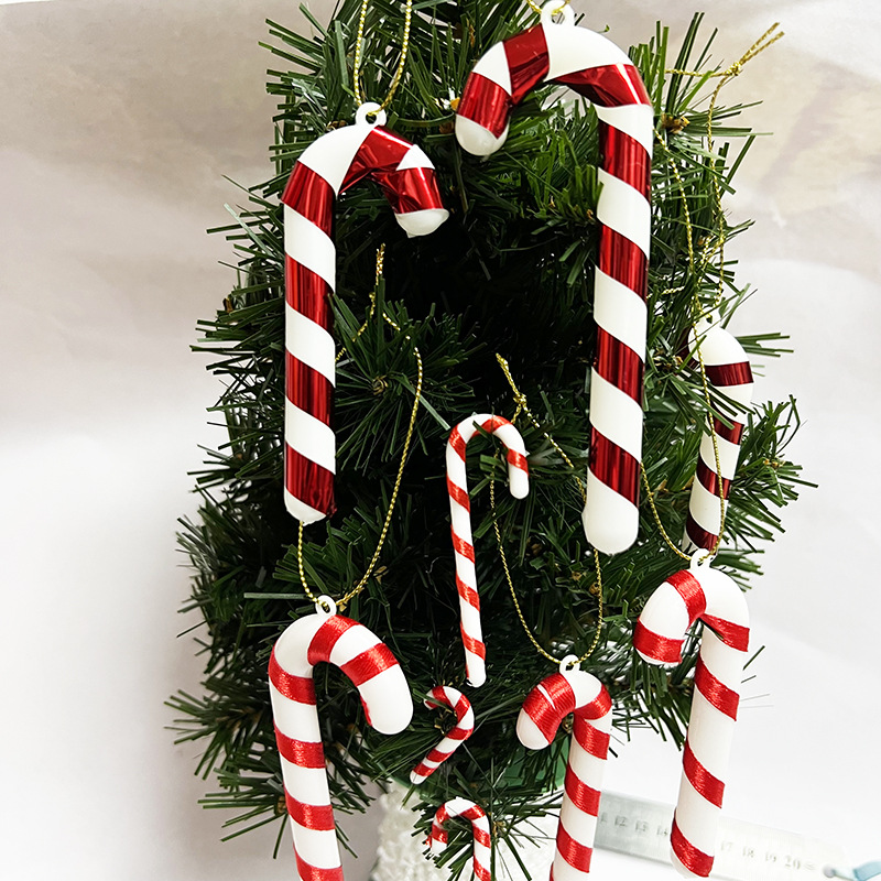Cross-border direct sales plastic small crutch red and white cane windmill candy hook crutch Christmas tree decorative crutch accessories_voghion.com