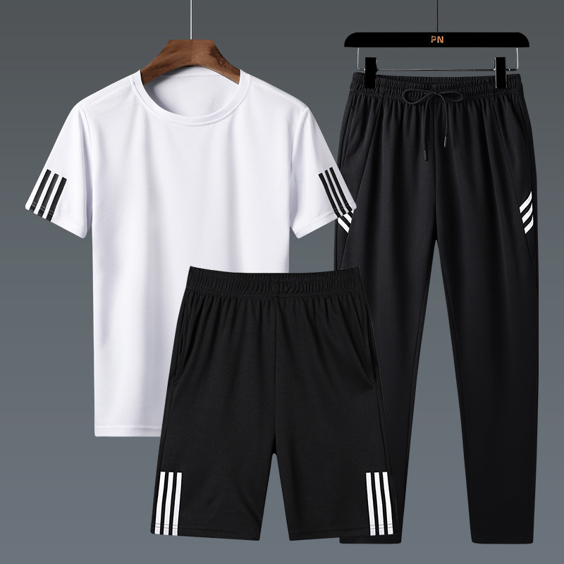 Cross-border three-piece sports suit men's summer 2022 new clothes with handsome trendy sportswear shorts