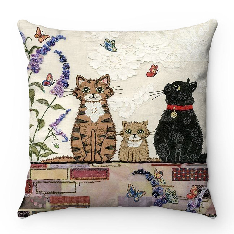 Cartoon Cat Pattern Series Super Soft Short Plush Material Pillowcase Home Sofa Decorative Pillowcase