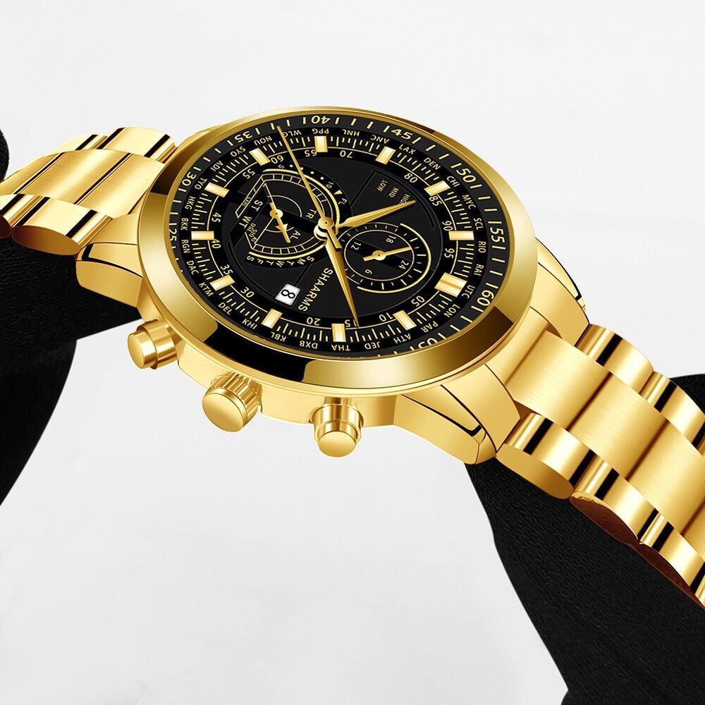 Factory wholesale atmospheric Simple Men's steel band watch simple scale quartz watch men's fake two eyes calendar men's watch