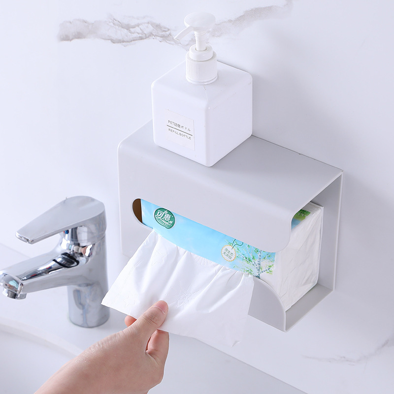 Multifunctional Tissue Box Creative Punch-free Paper Box Wall-mounted Toilet Tissue Box