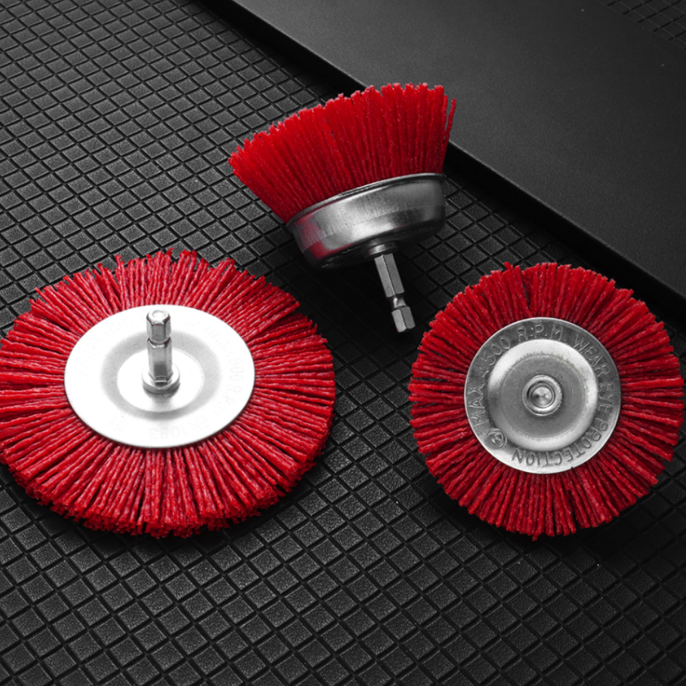 6mm with Rod deburring abrasive steel wire brush head hexagonal handle nylon T-Cup brush wood polishing cleaning electric drill brush