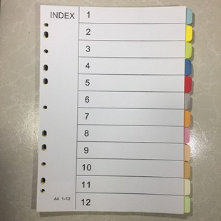 A4 color paper page 12 pages 11 holes index paper color partition paper 12 color classification paper 5 sets/pack 60 pages