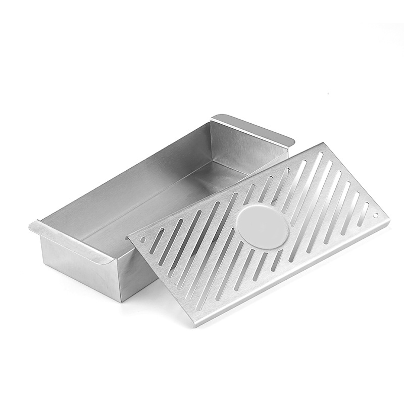Stainless steel barbecue bacon box barbecue wood chips Spice cigarette box fruit wood smoked box square bacon box barbecue utensils