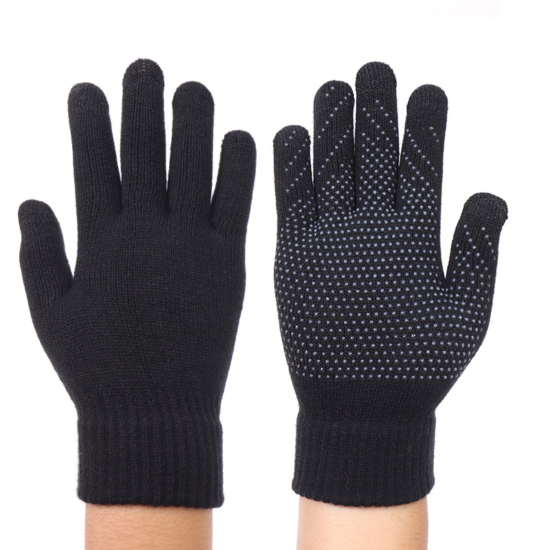 Factory direct supply thick knitted touch screen gloves adult autumn and winter plus velvet wool warm non-slip gloves
